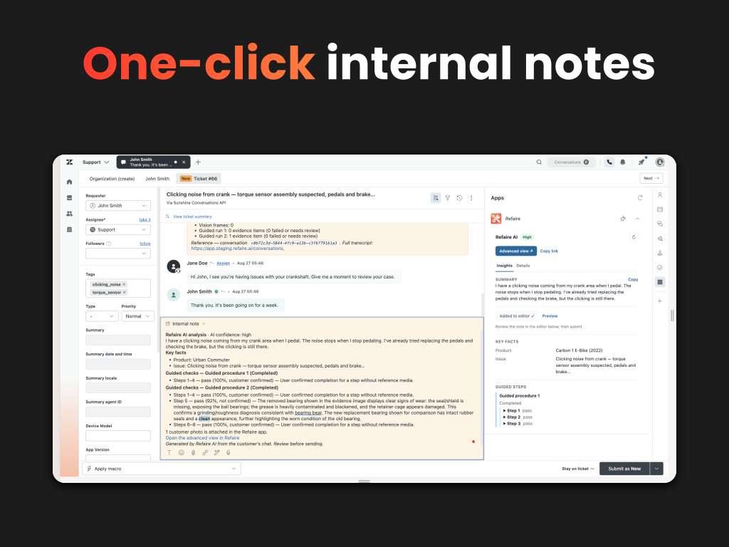 One-click internal notes